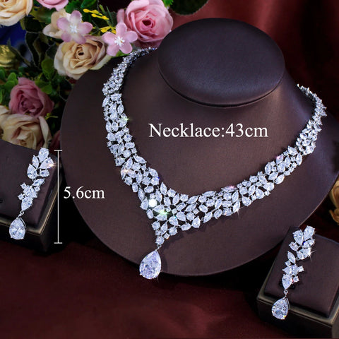 ThreeGraces Exquisite Sparkling Water Drop Cubic Zirconia Luxury Bridal Wedding Evening Party Jewelry Set for Brides T1064