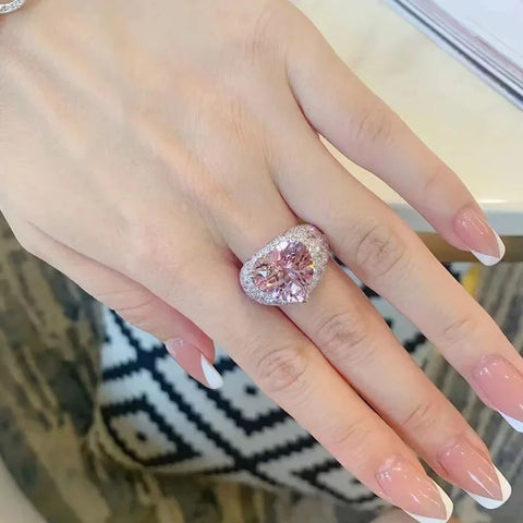 2025 Big Pink Crystal LOVE Heart Open Ring