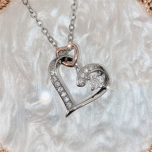 Double Heart Design Pendant Necklace