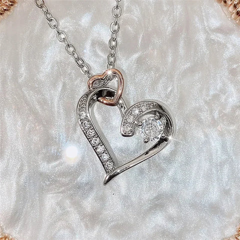 Double Heart Design Pendant Necklace