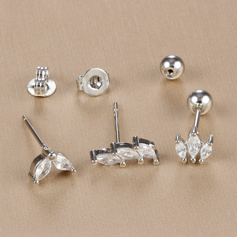 3PCS Stainless Steel Gold Color Crown Stud Earring