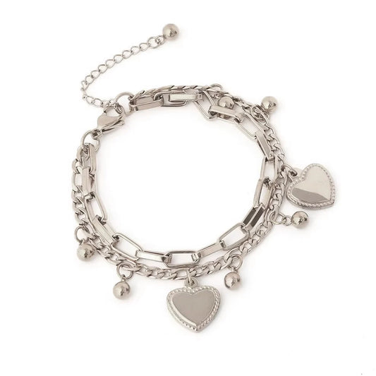 1Double Layer Heart/Small Ball Charms Bracelet