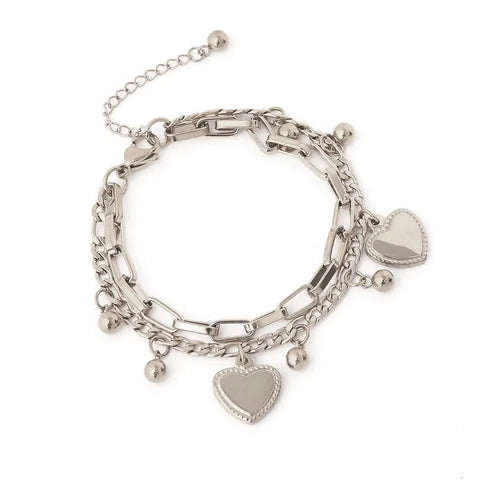1Double Layer Heart/Small Ball Charms Bracelet