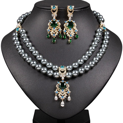 Saudi necklace summer women senior sense personality exaggerated flash light luxury water drop zircon necklace earrings set