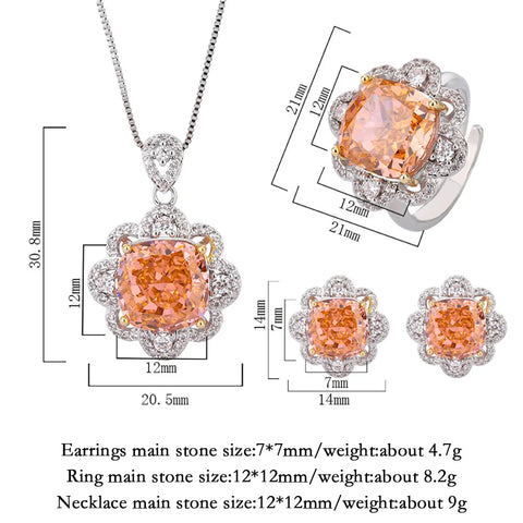 2024 Luxury Padparadscha Tourmaline Necklace Pendant Rings Earrings Wedding Party Fine Jewelry Sets for Women Anniversary Gifts