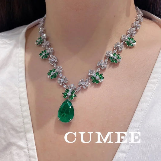 CUMEE Cute Romantic Cultivation Cubic Zirconia CZ Emerald Necklace