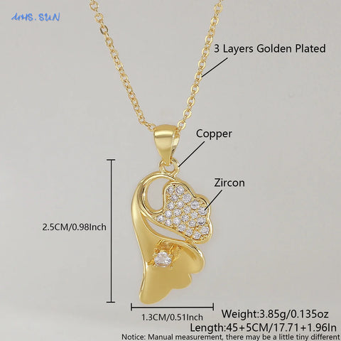 SUNSLL Unique Cubic Zircon Flower Pendant Necklaces For Women Girls Gold Plated Simple Clavicle Chain Daily Jewelry 1Pcs