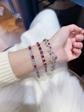 ZOCA Luxury 925 Sterling Silver Round Lab Ruby Sapphire