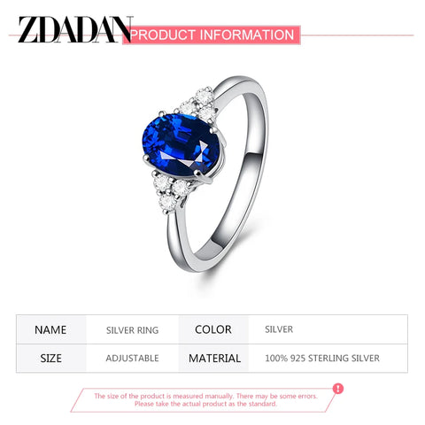 ZDADAN 925 Silver Round Sapphire Ring