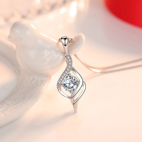925 Sterling Silver Fashion Petal Water Drop Zircon Pendant Necklaces Women Jewelry Fine Birthday Gift Purple Rhinestone Choker