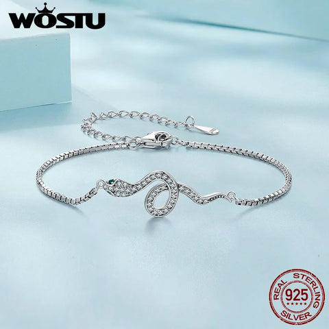 WOSTU 925 Sterling Silver Snake Style Box Chain Bracelets