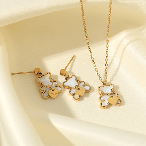 EILIECK 316L Stainless Steel Star Flower Bear Necklace Earrings