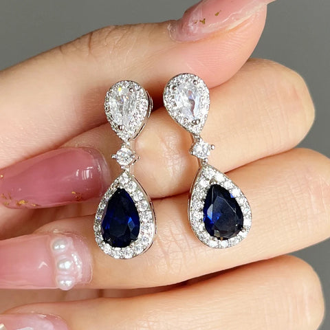 Huitan Fashion Luxury Blue/White Pear CZ Drop Earrings