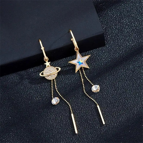 New Fashion Pentagram Asymmetric Long Tassel Earring