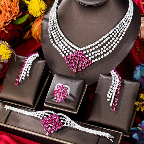 GODKI BIG Luxury 4PCS Iregular Geometric African Jewelry Set For Women Wedding Party Cubic Zirconia Dubai Bridal Jewelry Indian