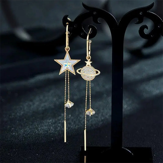 New Fashion Pentagram Asymmetric Long Tassel Earring