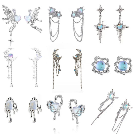 Fashion Korea Laser Stone Long Tassel Star Butterfly Earrings