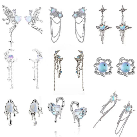 Fashion Korea Laser Stone Long Tassel Star Butterfly Earrings
