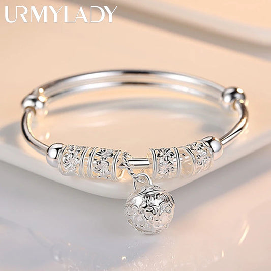 Fine 925 Sterling Silver hollow Bells ball bangles
