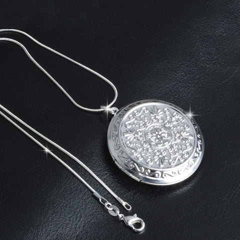Vintage Earl Palace 925 Sterling Silver Needle Chain Round Locket  Pendant Necklace Photo Collar Necklaces Valentine's Day Gift