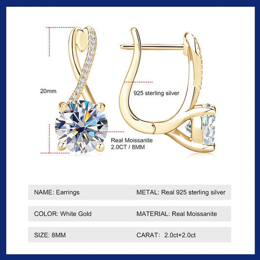 Plated 18K Gold 2 Carat Moissanite Hoop Earrings