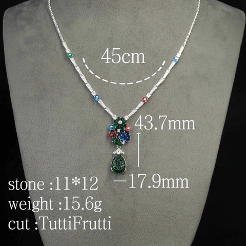 KQDANCE  Luxury Solid 925 Silver Gold Plated Synthetic Gemstone High Carbon Diamond Colorful Flower Green Leaf Fruit Necklace
