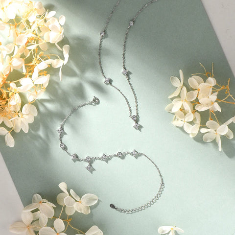 Real Moissanite Pendant Necklace Bracelet Earrings Sets For Women 925 Silver Rose Gold Plated Four Leaf Clover Jewelry Set Gift