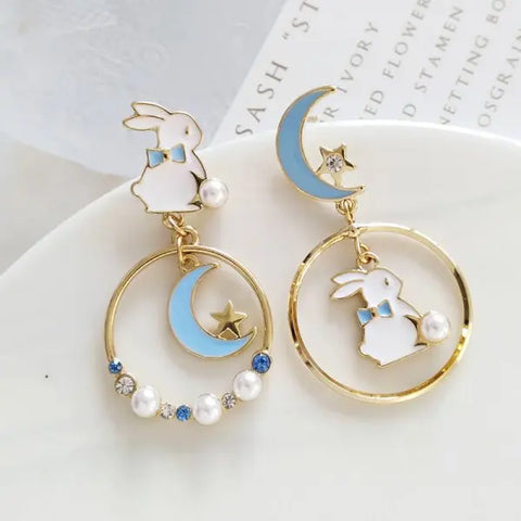 Korean New Light Luxury Zircon Moon Star Asymmetric Stud Earrings