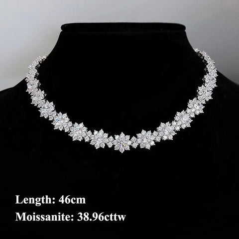 FEOBUR Full Moissanite Diamond Jewelry Set for Women 925 Sterling Silver Luxury Sunflower Necklace Bangle Bridal Wedding Sets