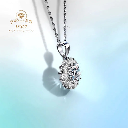 1CT D Color Moissanite S925 Silver Prism Cut Full Drill Luxury Lock Bone Chain Necklace Women's Jewelry GBA Certified Gift Her