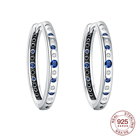 925 Sterling Silver Elegant Sparkling Lucky Clover Hoops Earring