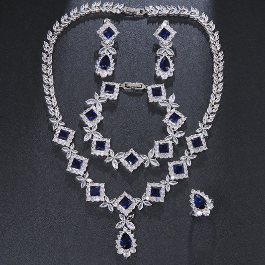Emmaya Zircons Luxury Big Green CZ Women Wedding Costume Jewellery Necklace 4 pcs African Dubai Bridal Party Jewelry Sets