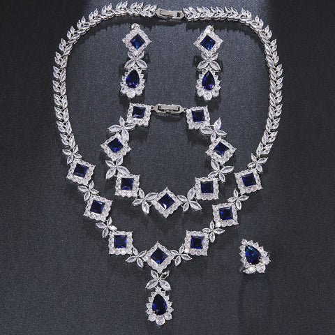 Emmaya Zircons Luxury Big Green CZ Women Wedding Costume Jewellery Necklace 4 pcs African Dubai Bridal Party Jewelry Sets
