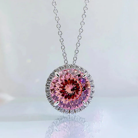 Pink Gem Necklace 5Ct S925 Sterling Silver Plate Platinum Jewelry Inlaid High Carbon Diamond Pendant Chain