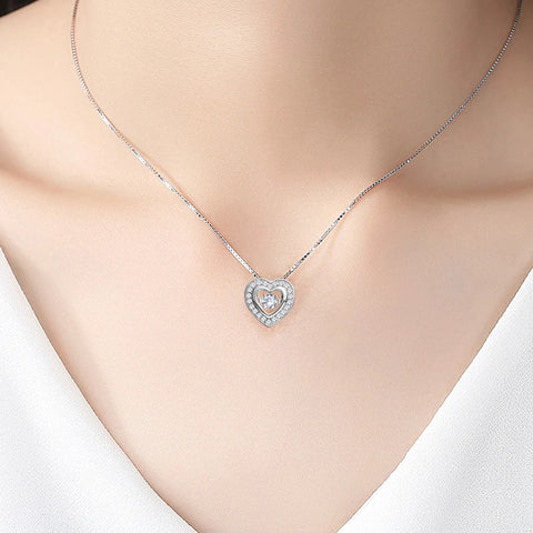 New Fashion Rotatable Dance Rhinestone Heart Pendant Necklaces 925 Sterling Silver Jewelry Women&Girl Love Lock Zircon Choker