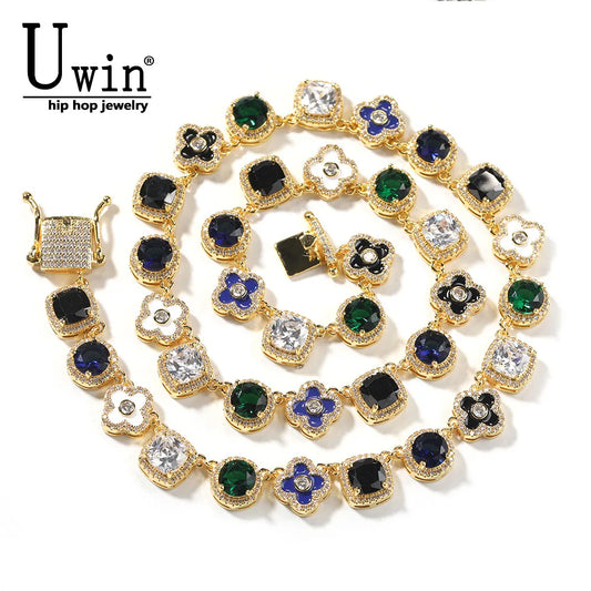 Uwin Square Colored Zircon Necklace