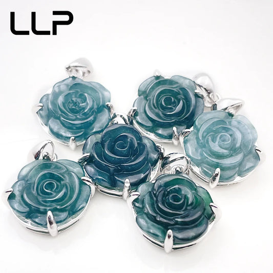 S925 Silver Inlaid Natural Rose Jade Pendant Temperament Elegant Woman Sexy Girl Holiday Gift