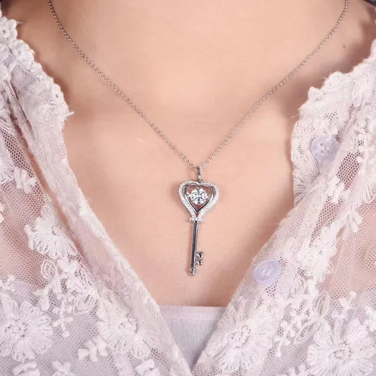Moissanite Diamond Necklace Women's Light Luxury NicheS925 Silver 50 Parts Moissanite Heart Spirit Key Pendant Christmas Gift
