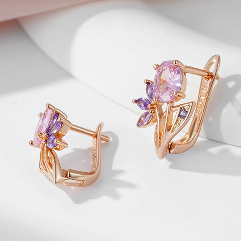 SYOUJYO Purple Natural Zircon Flower Drop Earrings