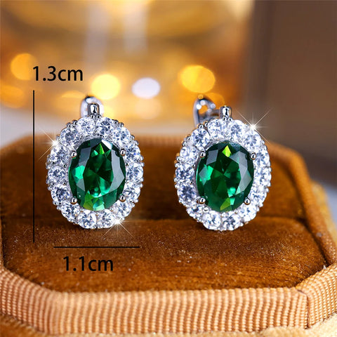 Cute Small Blue Green Zircon Stone Hoop Earrings