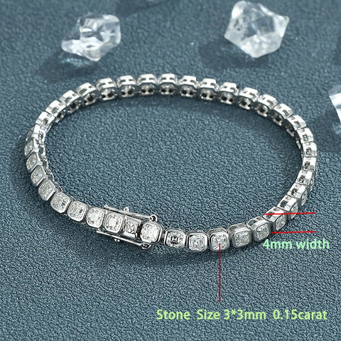Bezel Set Asscher Cut All Moissanite Tennis Bracelets t