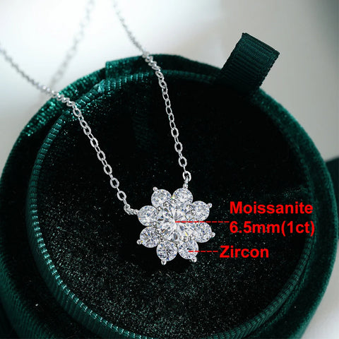 1Carat Sunflower Moissanite Pendant Necklace GRA Certified S925 Sterling Silver Plated Gold Neck Lace for Women Party Jewelry