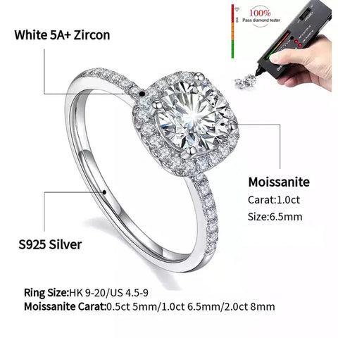 Real Moissanite 925 Sterling Silver Ring