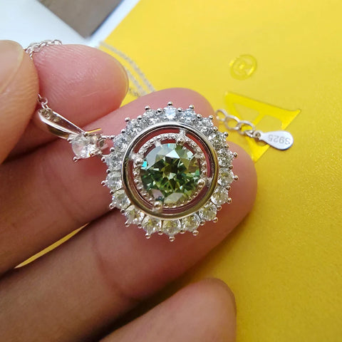 Luomansi Green Moissanite Sunflower Necklace 1 Carat VVS GRA Certificate S925 Silver Girl Jewelry Anniversary Gift