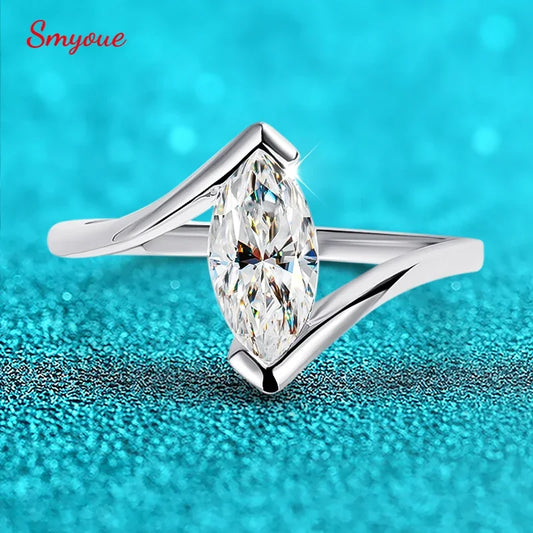 Smyoue 18K Plated 1CT Marquise Cut Moissanite Solitaire Ring