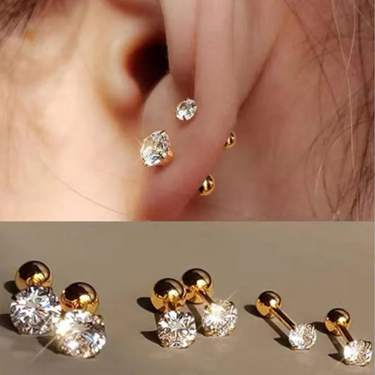 3Pairs Classic Round Zirconia Stud Earrings