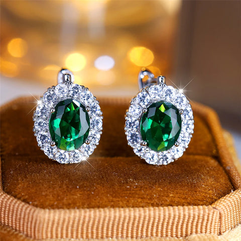 Cute Small Blue Green Zircon Stone Hoop Earrings