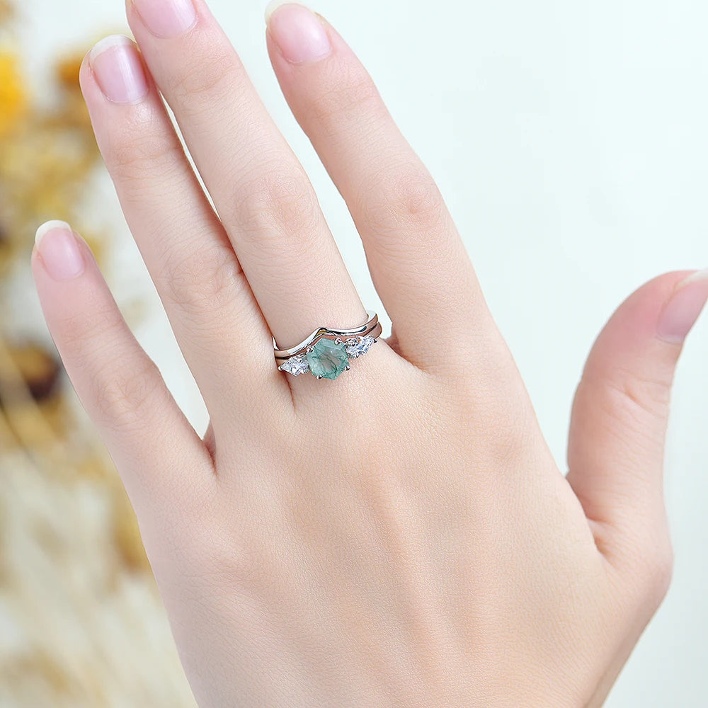 Luxyimagic Natural Moss Agate Gemstones Ring - BOLEVARD RING
