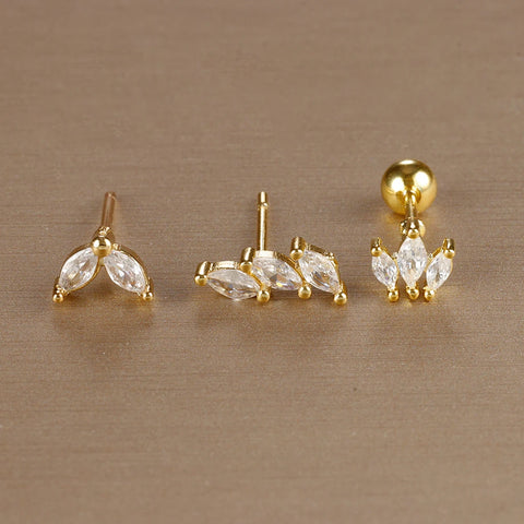 3PCS Stainless Steel Gold Color Crown Stud Earring