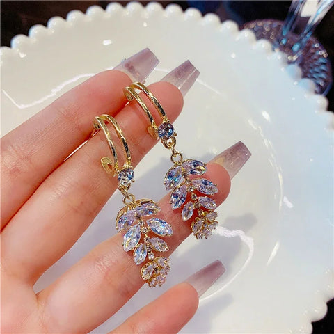 Zircon Wheat Tassel Pendant Gold Color U-shaped